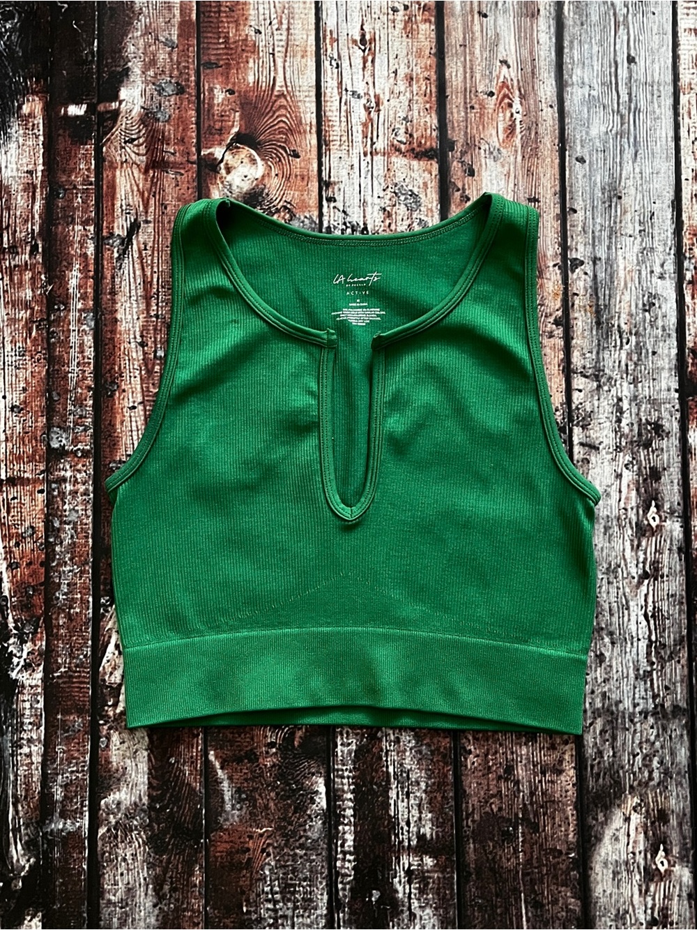 Pacsun LA Hearts Green Ribbed Keyhole Crop Activewear Tank
